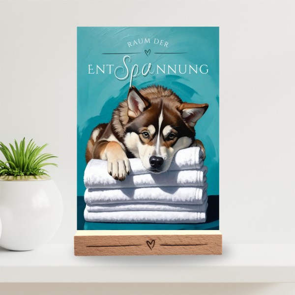 Hundeschild Deko Badezimmer Wellness Husky Siberian Schild Spruch