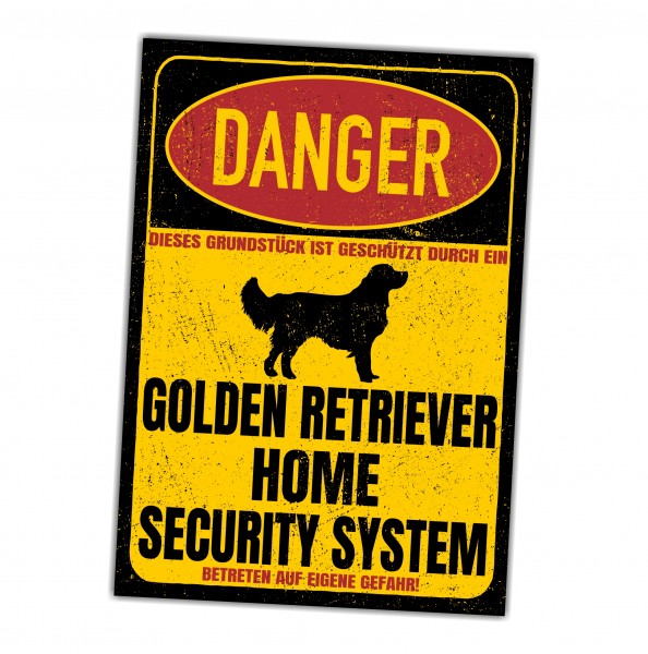 Golden Retriever Goldie Dog Türschild Danger Security System Warnschild Hund Schilder Hundeschild happy Design by Siviwonder