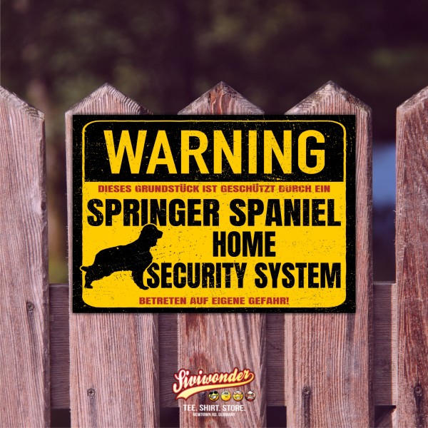 Schild Springer Spaniel Warning Security System Türschild Hundeschild Warnschild Hund