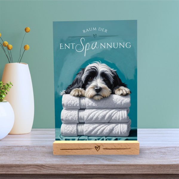 Hundeschild Deko Badezimmer Wellness Tibet Terrier Schild Spruch