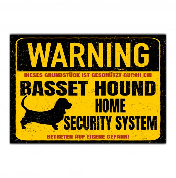 Basset Hound Dog Schild Warning Security System Türschild Hundeschild Warnschild