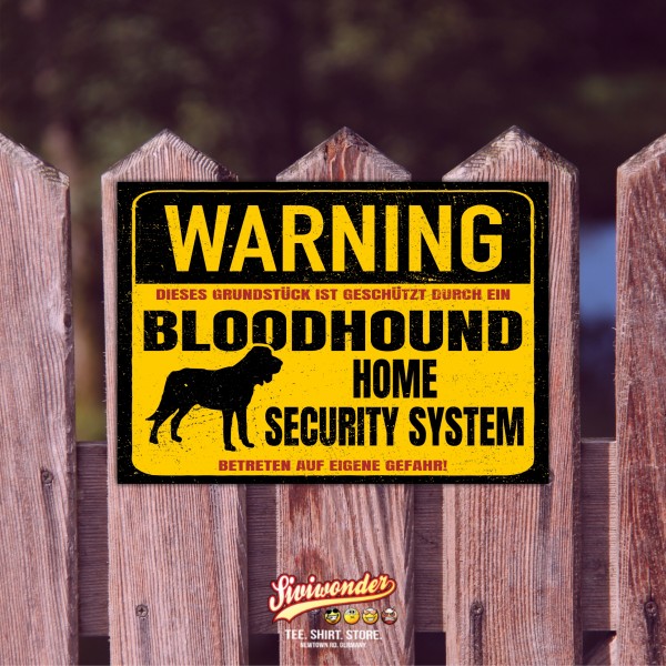 Bloodhound Bluthund Dog Schild Warning Security System Türschild Hundeschild Warnschild