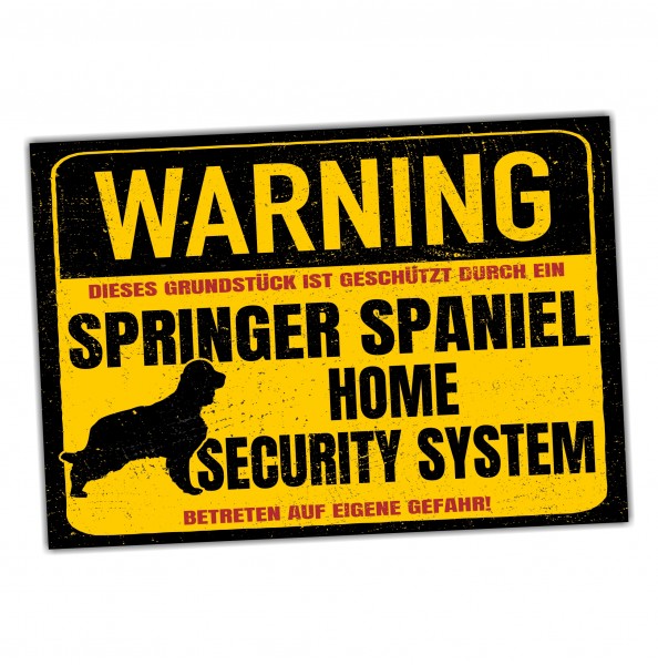 Schild Springer Spaniel Warning Security System Türschild Hundeschild Warnschild Hund