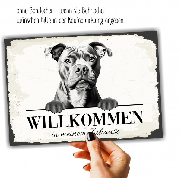 Hundeschild Willkommen Zuhause Staffordshire Bullterrier Staff Stafford Schild Achtung Spruch