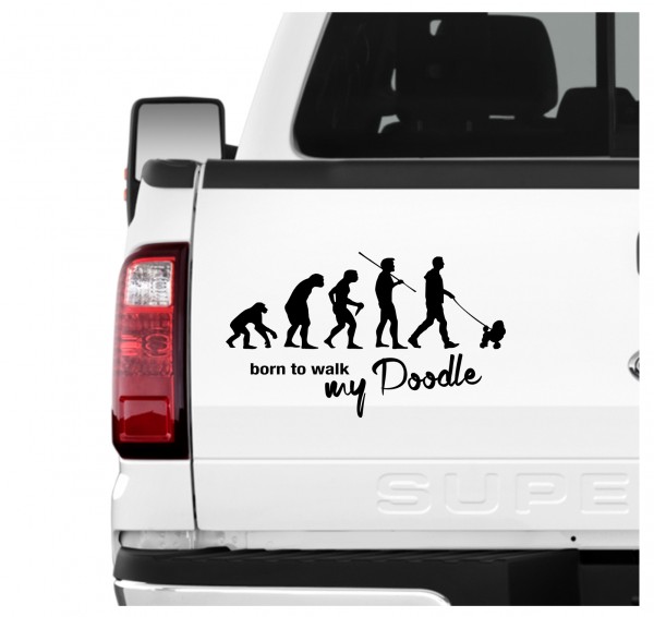 Poodle Pudel Pudle Caniche Barbone Großpudel Zwergpudel Evolution Born to Walk Hunde Aufkleber Sticker Autoaufkleber Wandtattoo Tattoo