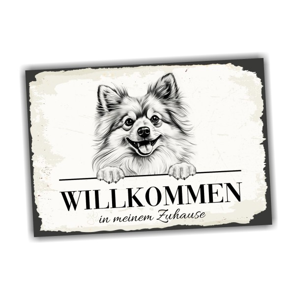 Hundeschild Willkommen Zuhause Pomeranian Pompom Schild Achtung Spruch Hundeschild
