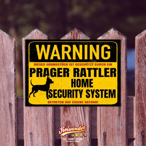 Schild Prager Rattler Warning Security System Türschild Hundeschild Warnschild Hund Achtung