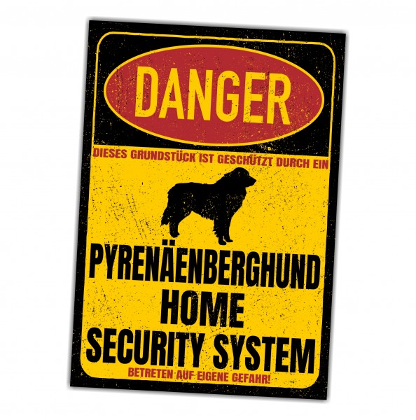 Pyrenäenberghund Türschild Danger Security System Warnschild Hund Schilder Hundeschild