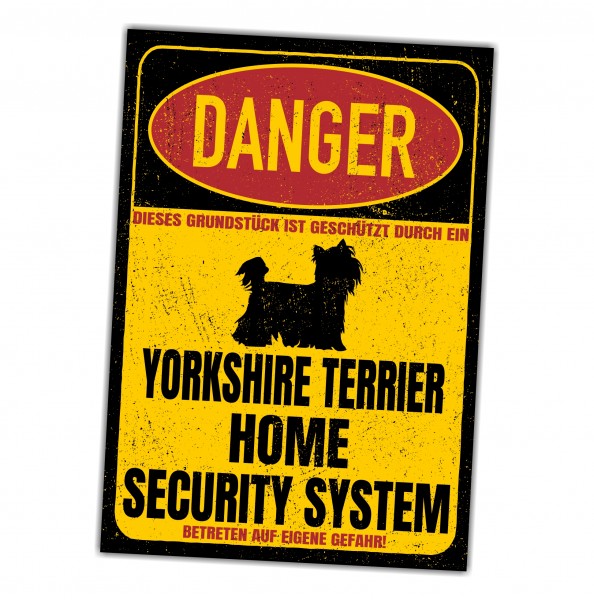 Yorkshire Terrier Yorkie Danger Security System Warnschild Hund Schilder Hundeschild