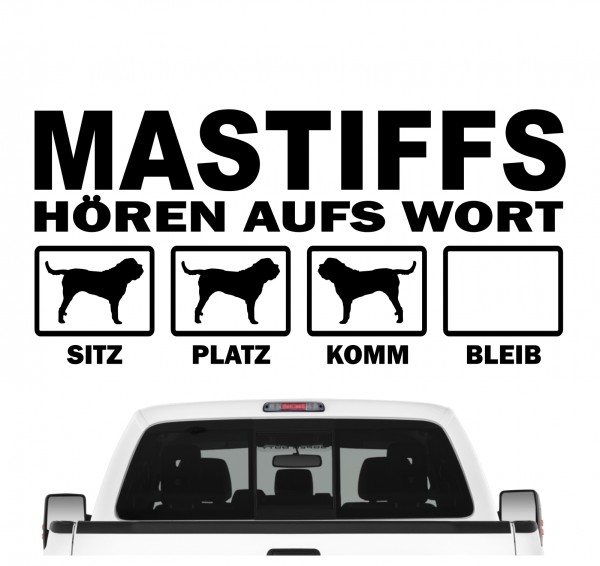 Mastiff Englischer Old English Mastiff Hört aufs Wort Hunde Aufkleber Sticker Autoaufkleber Wandtattoo Tattoo