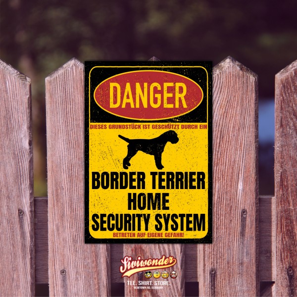 Border Terrier Dog Türschild Danger Security System Warnschild Hund Schilder Hundeschild happy Design by Siviwonder