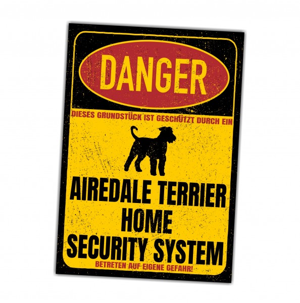 Airedale Terrier Dog Türschild Danger Security System Warnschild Hund Schilder Hundeschild happy Design by Siviwonder