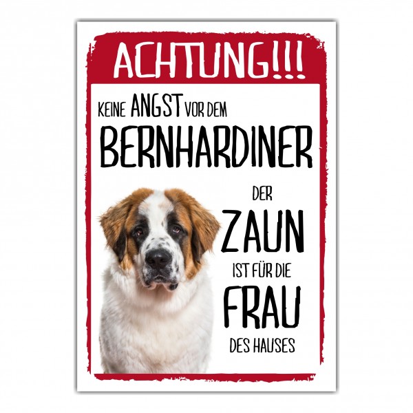 Bernhardiner Schild Achtung Zaun Frau Spruch Türschild Hundeschild Warnschild Fun