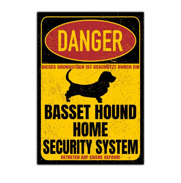 Basset Hound Hush Puppy Dog Türschild Danger Security System Warnschild Hund Schilder Hundeschild happy Design by Siviwonder