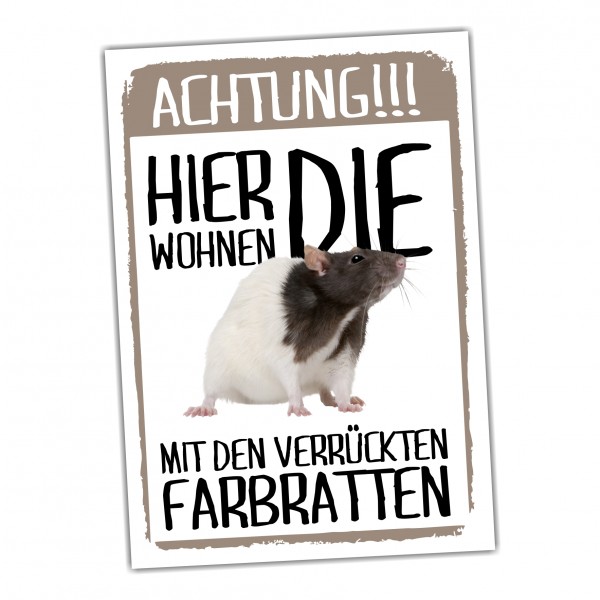 Hier wohnen die ... mit den Verrückten Farbratten Türschild Warnschild Spruch Ratte Schild happy Design by Siviwonder
