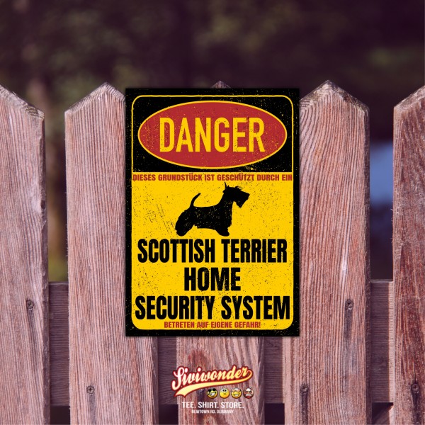 Scottish Terrier Türschild Danger Security System Warnschild Hund Schilder Hundeschild