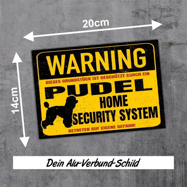 Schild Pudel Pudle Poodle Warning Security System Türschild Hundeschild Warnschild Hund