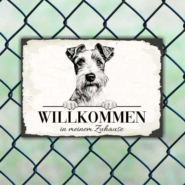 Hundeschild Willkommen Zuhause Foxterrier Foxie Fox Terrier Schild Achtung Spruch