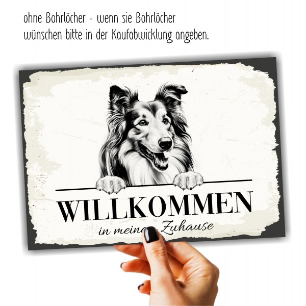 Hundeschild Willkommen Zuhause Collie Langhaarcollie Schild Achtung Spruch
