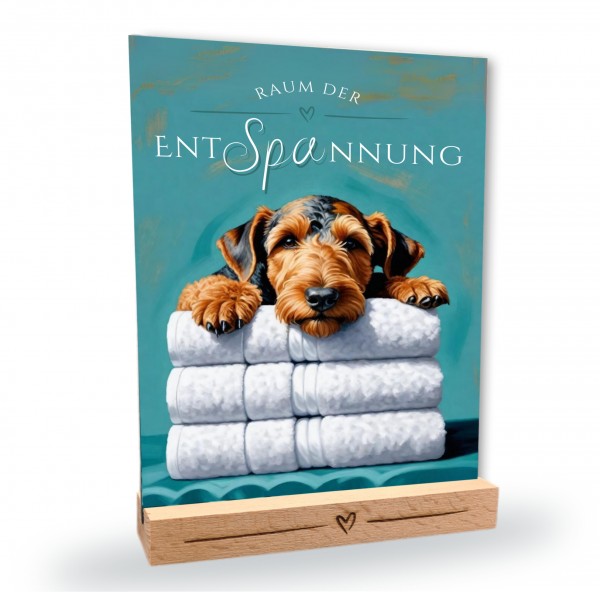 Hundeschild Deko Badezimmer Wellness Airedale Terrier Schild Spruch Türschild