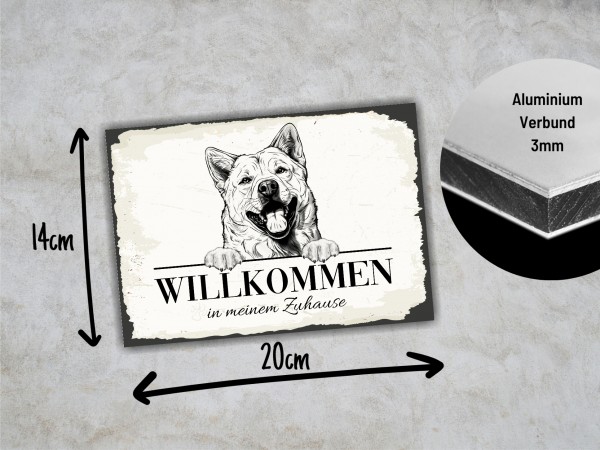 Hundeschild Willkommen Zuhause Akita Inu JapanSchild Achtung Zaun Frau Spruch Türschild Hundeschild Warnschild Design by Siviwonder