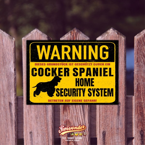 Cocker Spaniel Dog Schild Warning Security System Türschild Hundeschild Warnschild Warnung