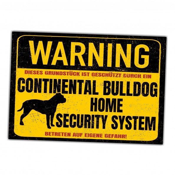 Continental Bulldog Conti Dog Schild Warning Security System Türschild Hundeschild Warnschild