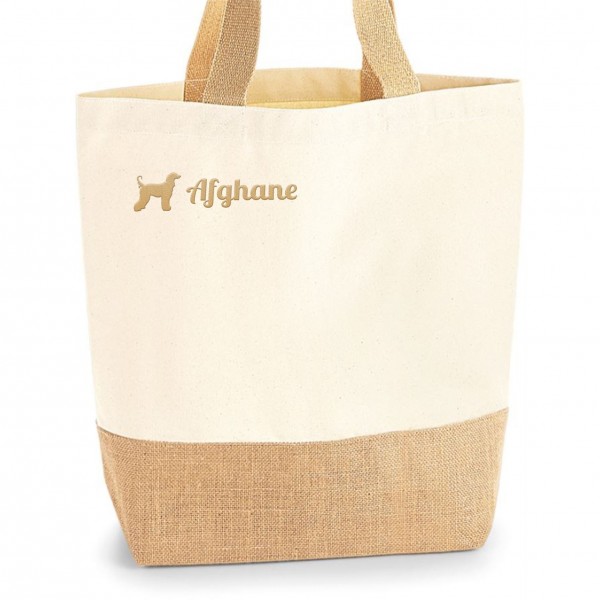 Afghane Jute Shopper Einkaufstasche Hundemotiv Stickerei