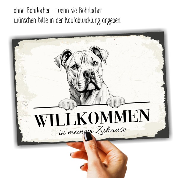 Hundeschild Willkommen Zuhause American Bulldog Schild Achtung Zaun Frau Spruch Türschild Hundeschild Warnschild Design by Siviwonder