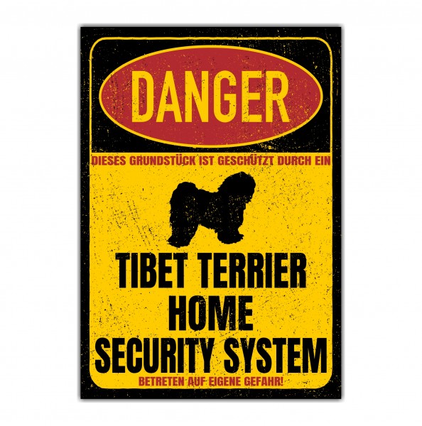 Tibet Terrier Türschild Danger Security System Warnschild Hund Schilder Hundeschild