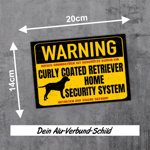 Curly Coated Retriever Dog Schild Warning Security System Türschild Hundeschild Warnschild Warnung