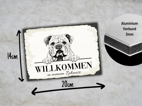 Hundeschild Willkommen Zuhause Englische Bulldogge Schild Achtung Spruch Türschild