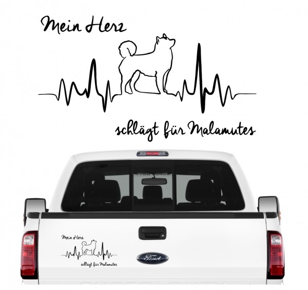 Alaskan Malamute Mally Mal Dog Hundeaufkleber Herz AUTOAUFKLEBER Hunde HEARTBEAT EKG by SIVIWONDER