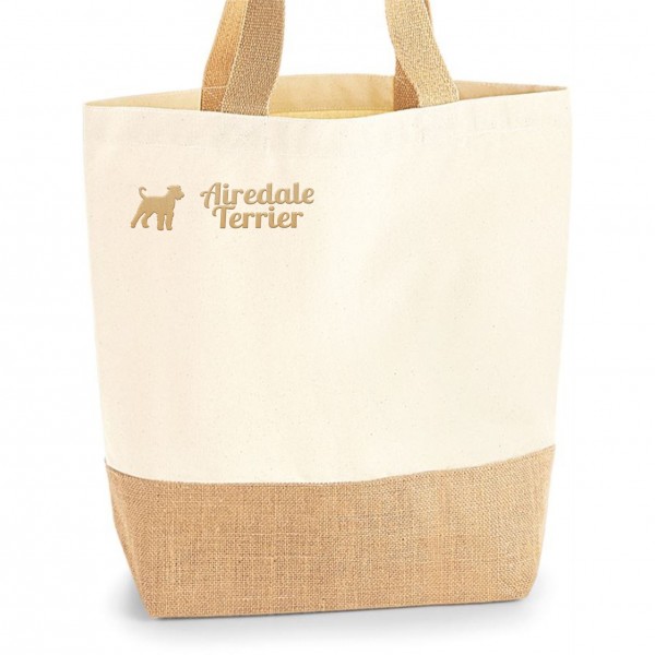 Airedale Terrier Jute Shopper Einkaufstasche Hundemotiv Stickerei