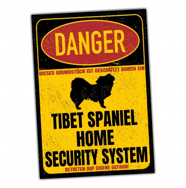 Tibet Spaniel Türschild Danger Security System Warnschild Hund Schilder Hundeschild