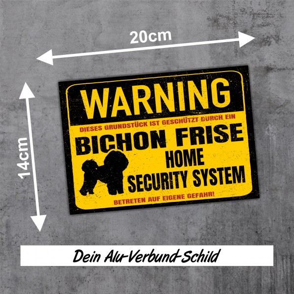 Bichon Frise a poil Dog Schild Warning Security System Türschild Hundeschild Warnschild