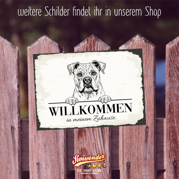 Hundeschild Willkommen Zuhause American Bulldog Schild Achtung Zaun Frau Spruch Türschild Hundeschild Warnschild Design by Siviwonder