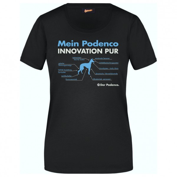 Podenco Damen T-Shirt Innovation Hundemotiv Ibicenco Straßenhund Tierschutz Schwarz