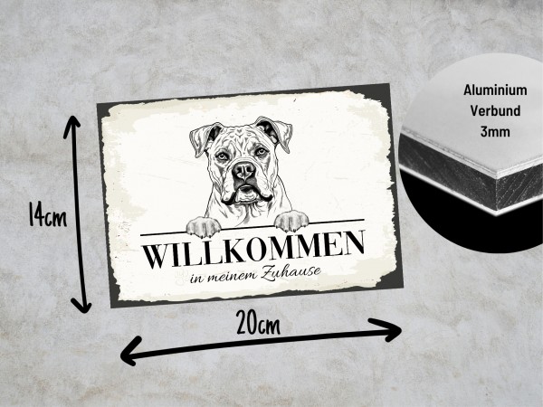 Hundeschild Willkommen Zuhause American Bulldog Schild Achtung Zaun Frau Spruch Türschild Hundeschild Warnschild Design by Siviwonder
