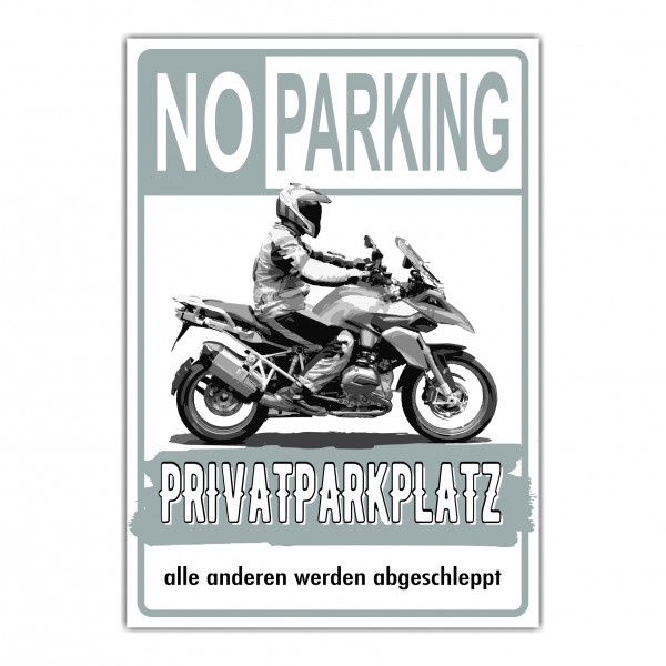 Motorrad Privatparkplatz parken verboten. Privatparkplatz Privatgrundstück Hinweisschild Parkplatz freihalten