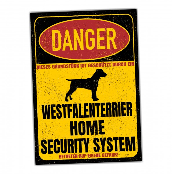 Westfalenterrier Westfalen Terrier Jagd Jagdterrier Danger Security System Warnschild Hund Schilder Hundeschild