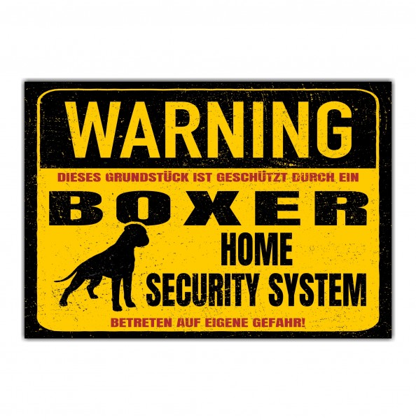 Boxer deutscher Dog Schild Warning Security System Türschild Hundeschild Warnschild Warnung