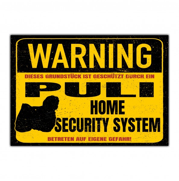 Schild Puli Hirtenhund Warning Security System Türschild Hundeschild Warnschild Hund