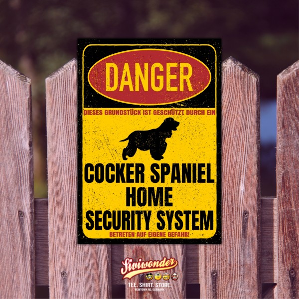 Cocker Spaniel schimmel Cockie Spanier English Dog Türschild Danger Security System Warnschild Hund Schilder Hundeschild happy Design by Siviwonder