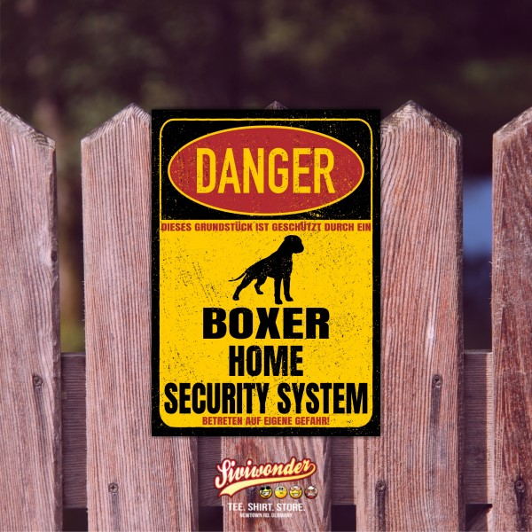 Boxer deutscher Dog Türschild Danger Security System Warnschild Hund Schilder Hundeschild happy Design by Siviwonder