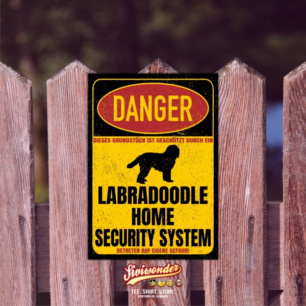 Labradoodle Doodle Dog Türschild Danger Security System Warnschild Hund Schilder Hundeschild