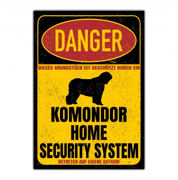 Komondor Filz Puli Schäferhund Dog Türschild Danger Security System Warnschild Hund Schilder Hundeschild