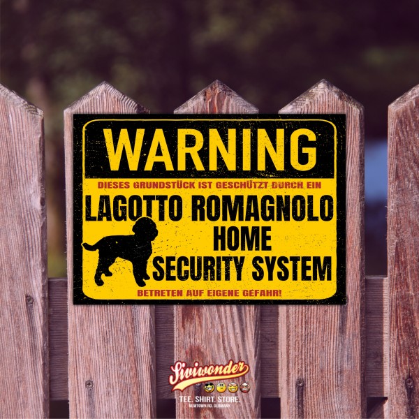 Lagotto Romagnolo Schild Warning Security System Türschild Hundeschild Warnschild Hund
