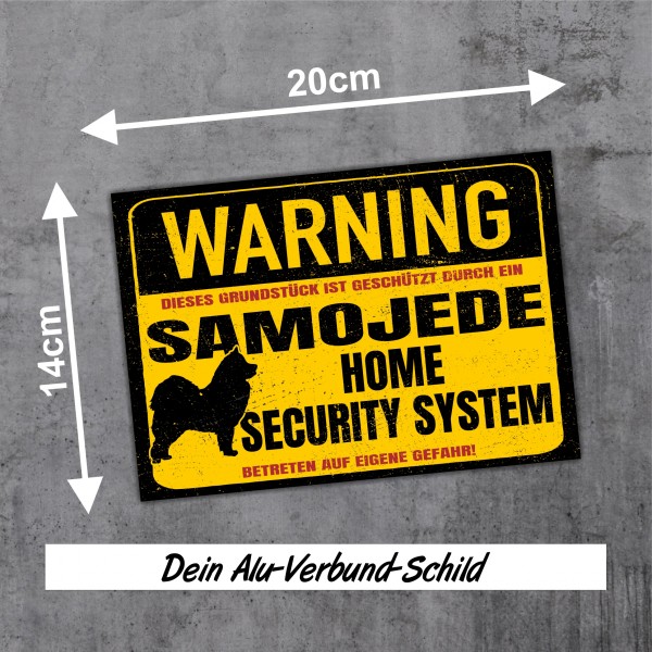 Schild Samojede Sammy Warning Security System Türschild Hundeschild Warnschild Hund