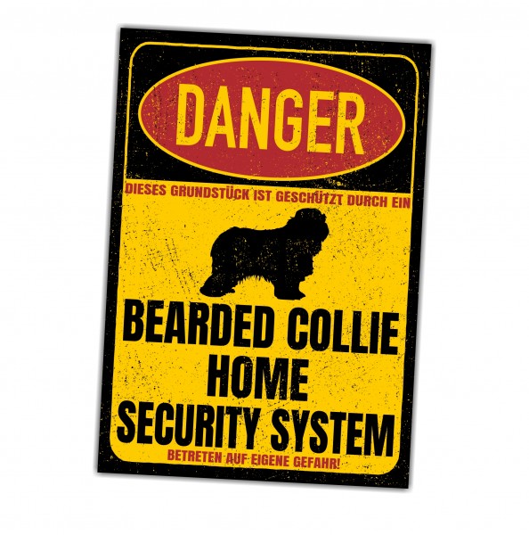 Bearded Collie Beardie Dog Türschild Danger Security System Warnschild Hund Schilder Hundeschild happy Design by Siviwonder